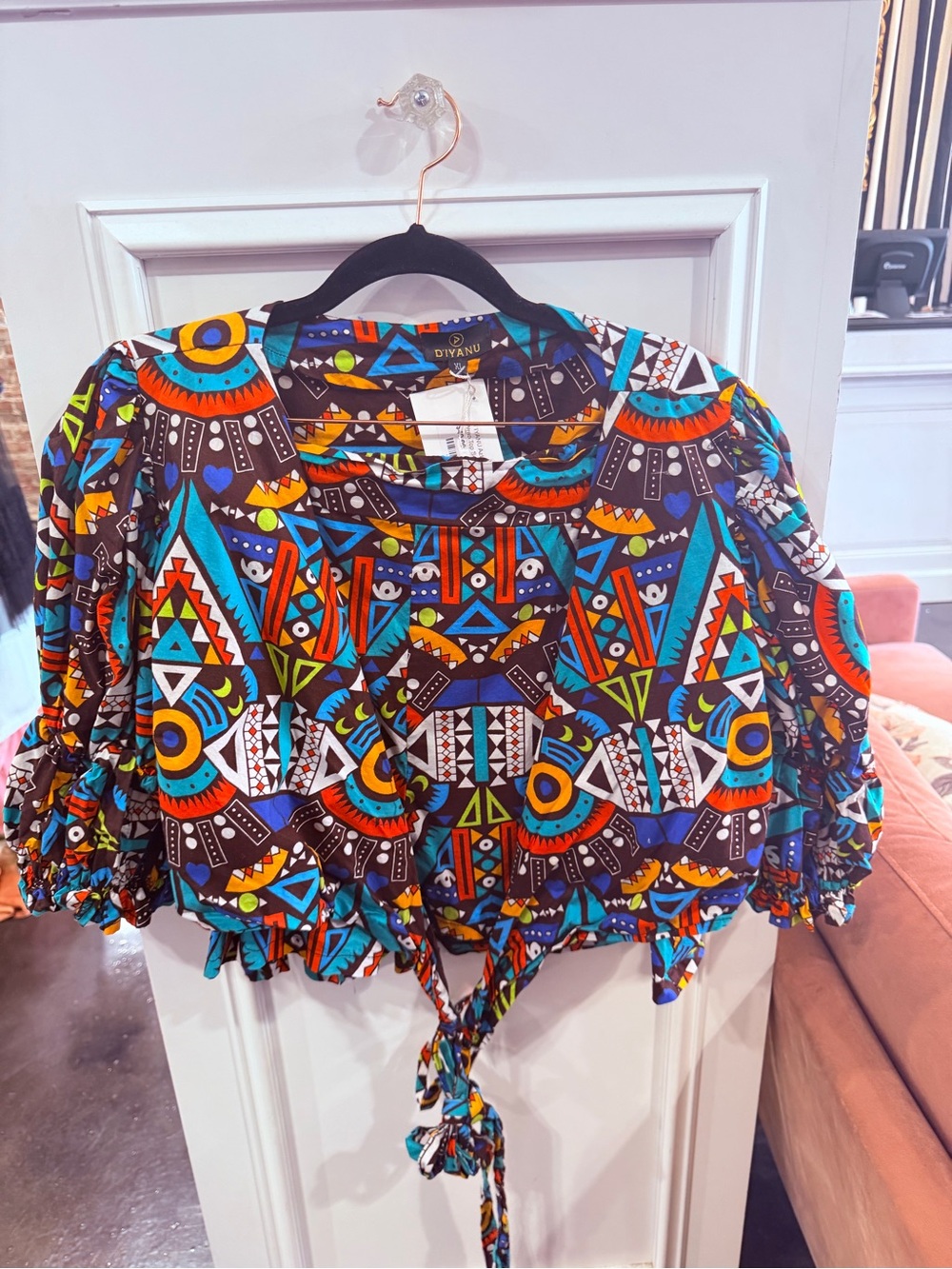 Women's Multicolor Tie-Front Crop Top